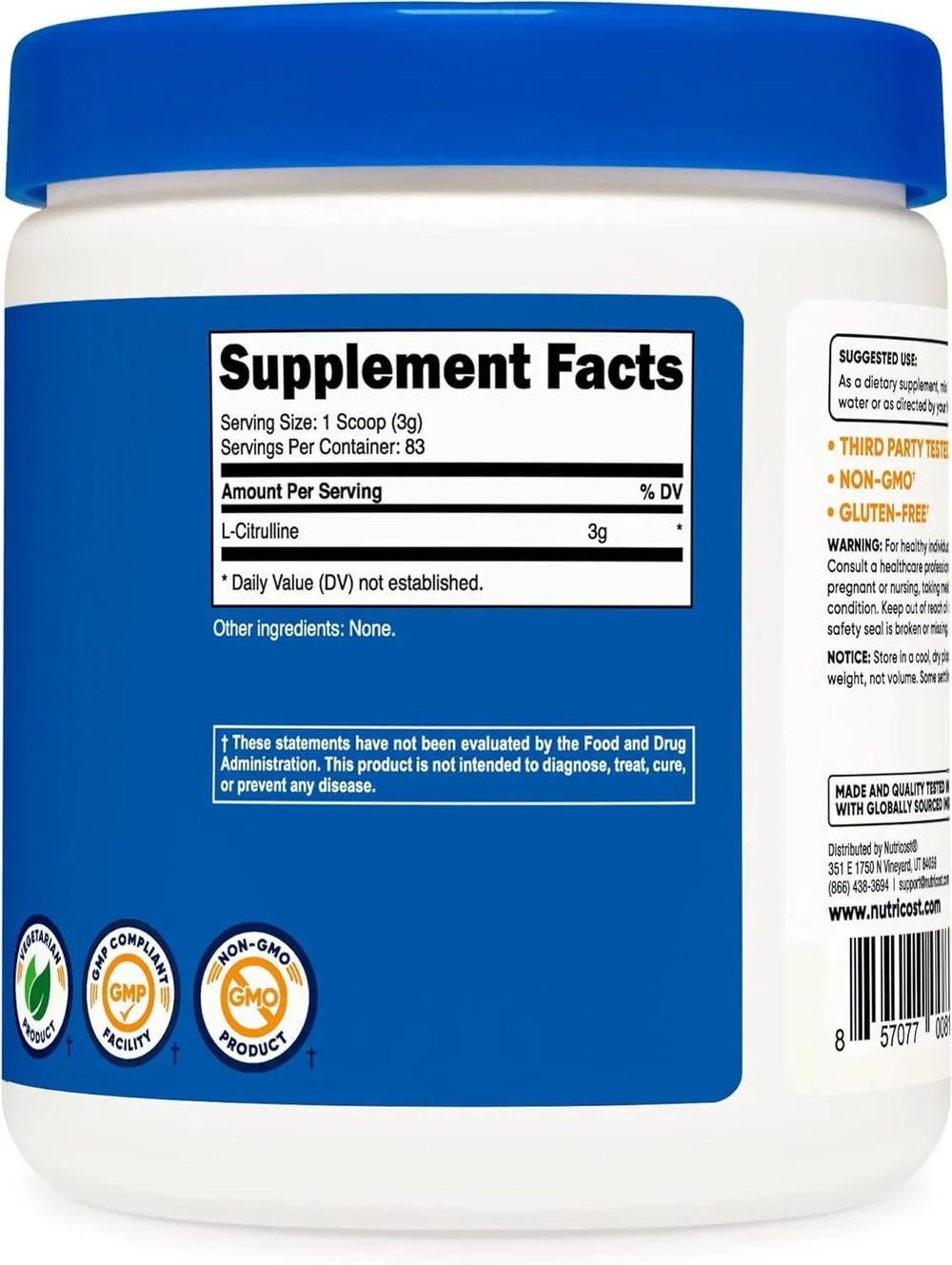 NUTRICOST - Nutricost Pure L-Citrulline (Base) Powder 250Gr. - The Red Vitamin MX - Suplementos Alimenticios - {{ shop.shopifyCountryName }}