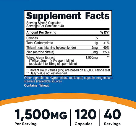 NUTRICOST - Nutricost Spermidine Wheat Germ Extract Supplement, 1500Mg. 120 Capsulas - The Red Vitamin MX - Suplementos Alimenticios - {{ shop.shopifyCountryName }}