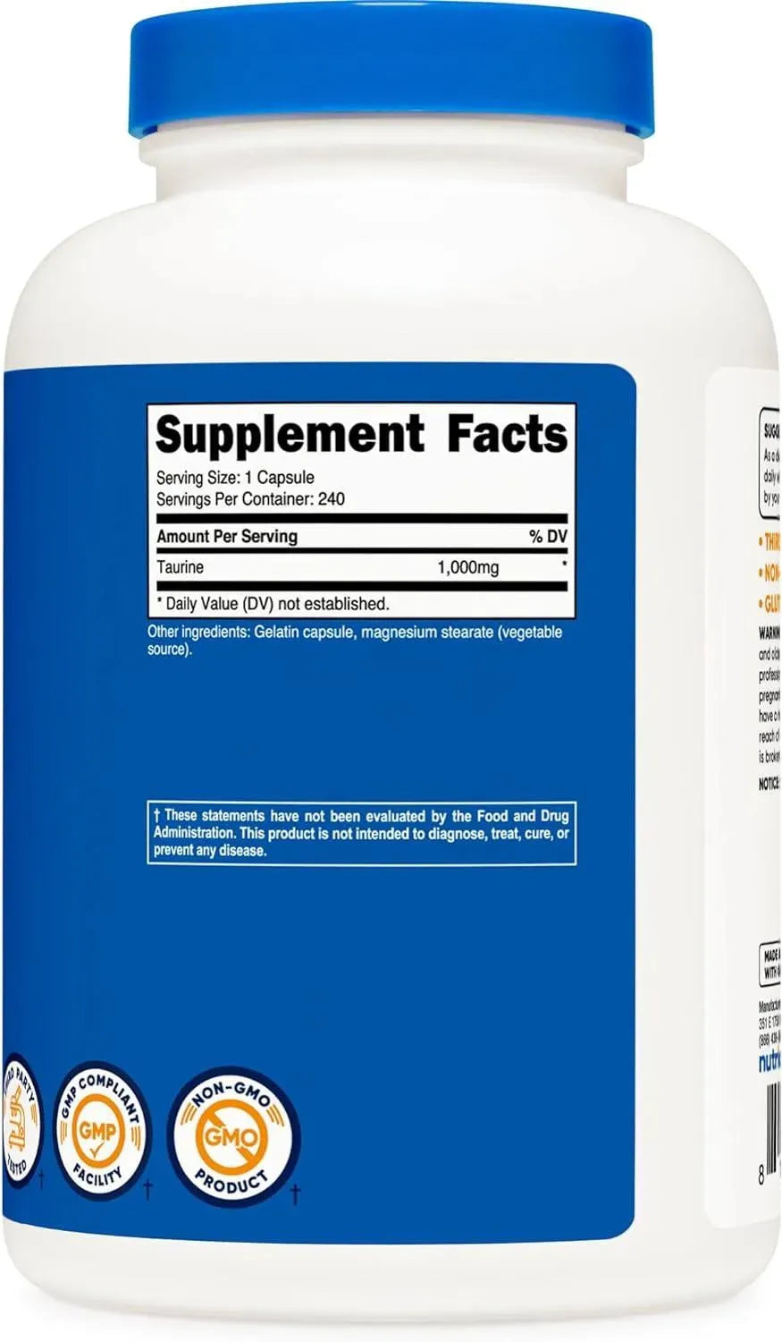 NUTRICOST - Nutricost Taurine 1000Mg. 240 Capsulas - The Red Vitamin MX - Suplementos Alimenticios - {{ shop.shopifyCountryName }}