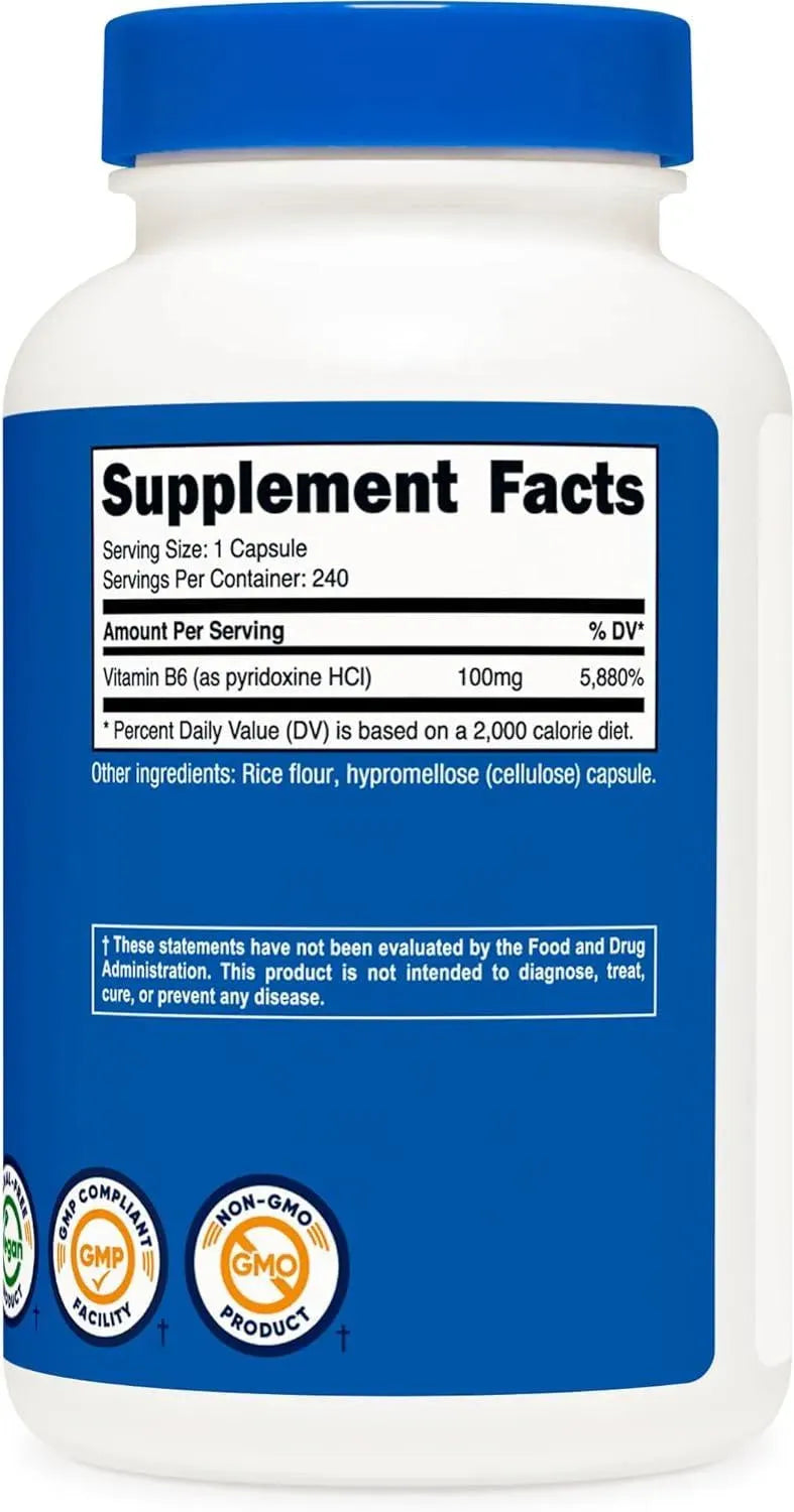 NUTRICOST - Nutricost Vitamin B6 100Mg. 240 Capsulas - The Red Vitamin MX - Suplementos Alimenticios - {{ shop.shopifyCountryName }}