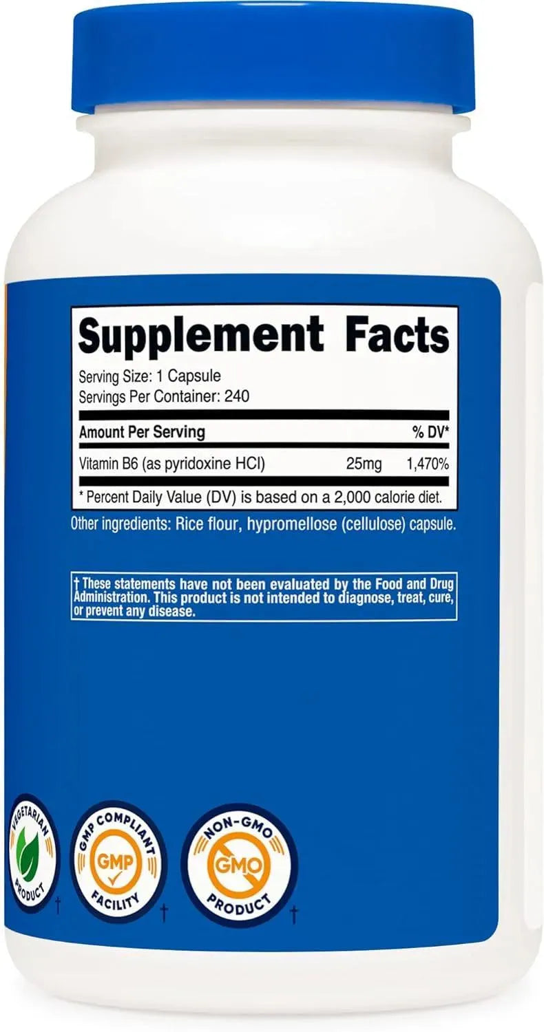 NUTRICOST - Nutricost Vitamin B6 25Mg. 240 Capsulas - The Red Vitamin MX - Suplementos Alimenticios - {{ shop.shopifyCountryName }}