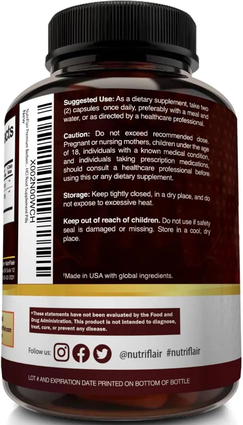 NUTRIFLAIR - NutriFlair Premium Berberine HCL 1200Mg. 120 Capsulas - The Red Vitamin MX - Suplementos Alimenticios - {{ shop.shopifyCountryName }}