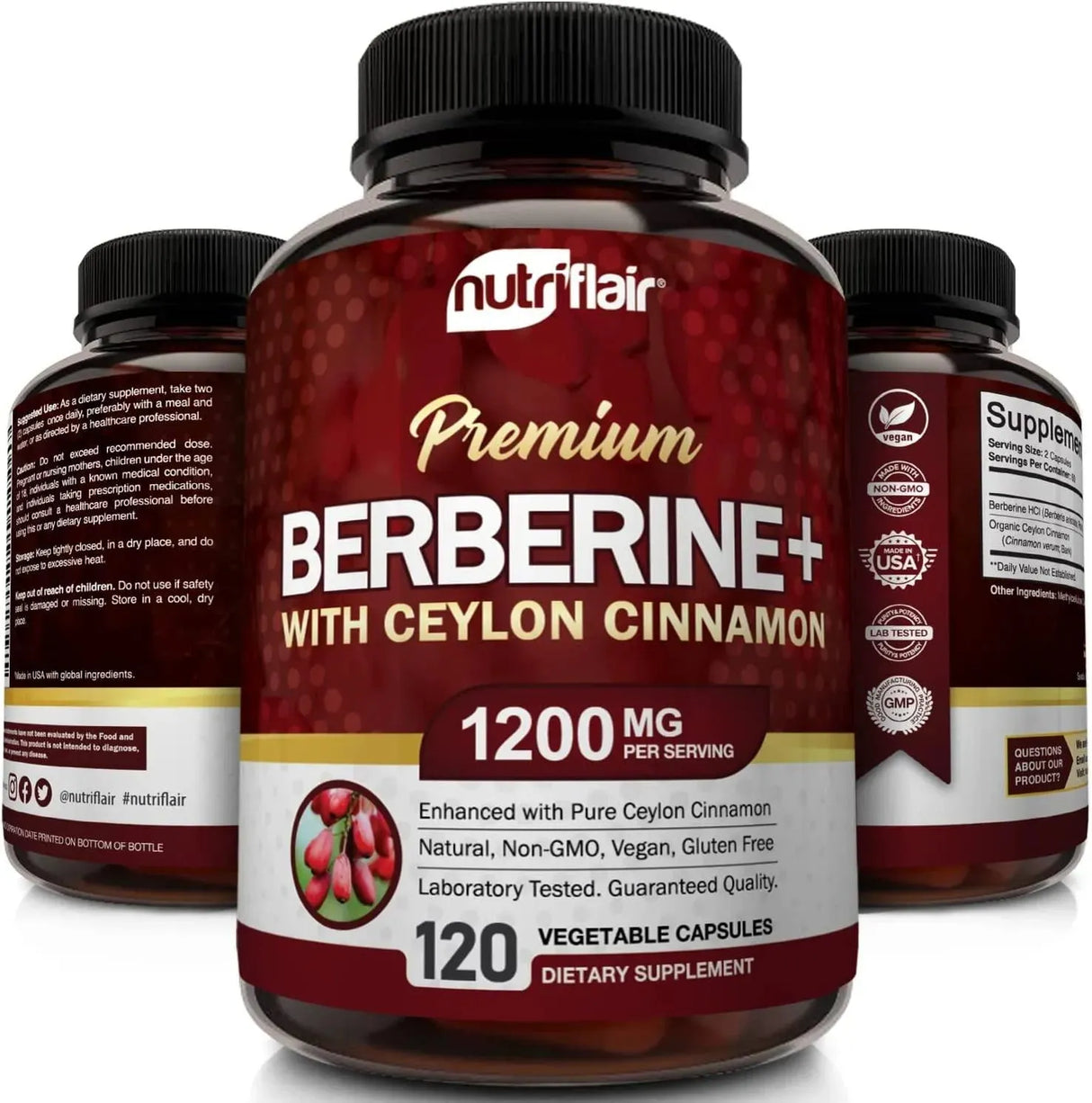 NUTRIFLAIR - NutriFlair Premium Berberine HCL 1200Mg. 120 Capsulas - The Red Vitamin MX - Suplementos Alimenticios - {{ shop.shopifyCountryName }}