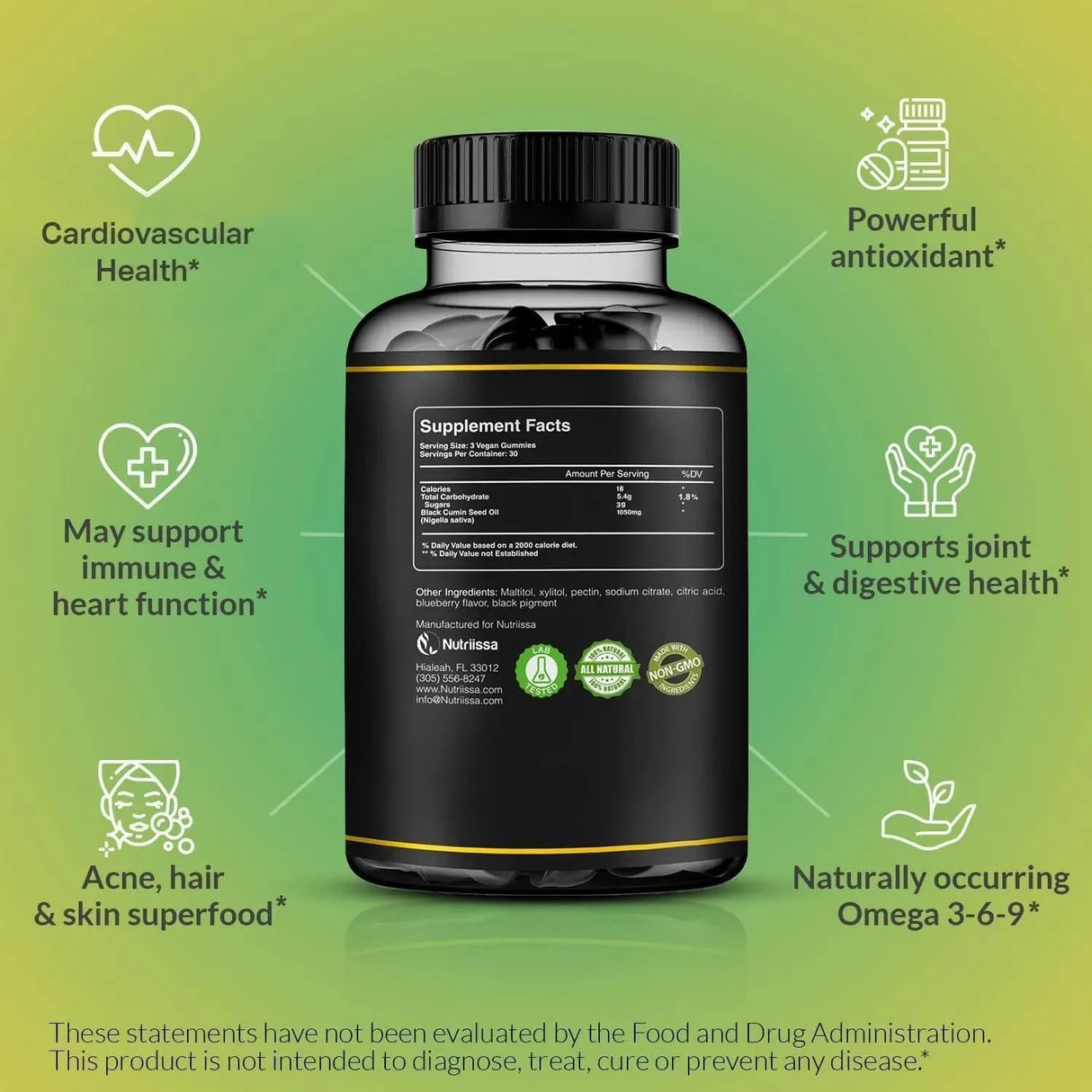 NUTRIISSA - Nutriissa Organic Black Seed Oil Gummy 1050Mg. 90 Gomitas - The Red Vitamin MX - Suplementos Alimenticios - {{ shop.shopifyCountryName }}