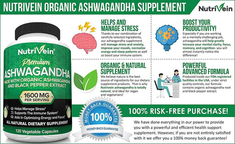NUTRIVEIN - Nutrivein Organic Ashwagandha 1600Mg. 120 Capsulas - The Red Vitamin MX - Suplementos Alimenticios - {{ shop.shopifyCountryName }}