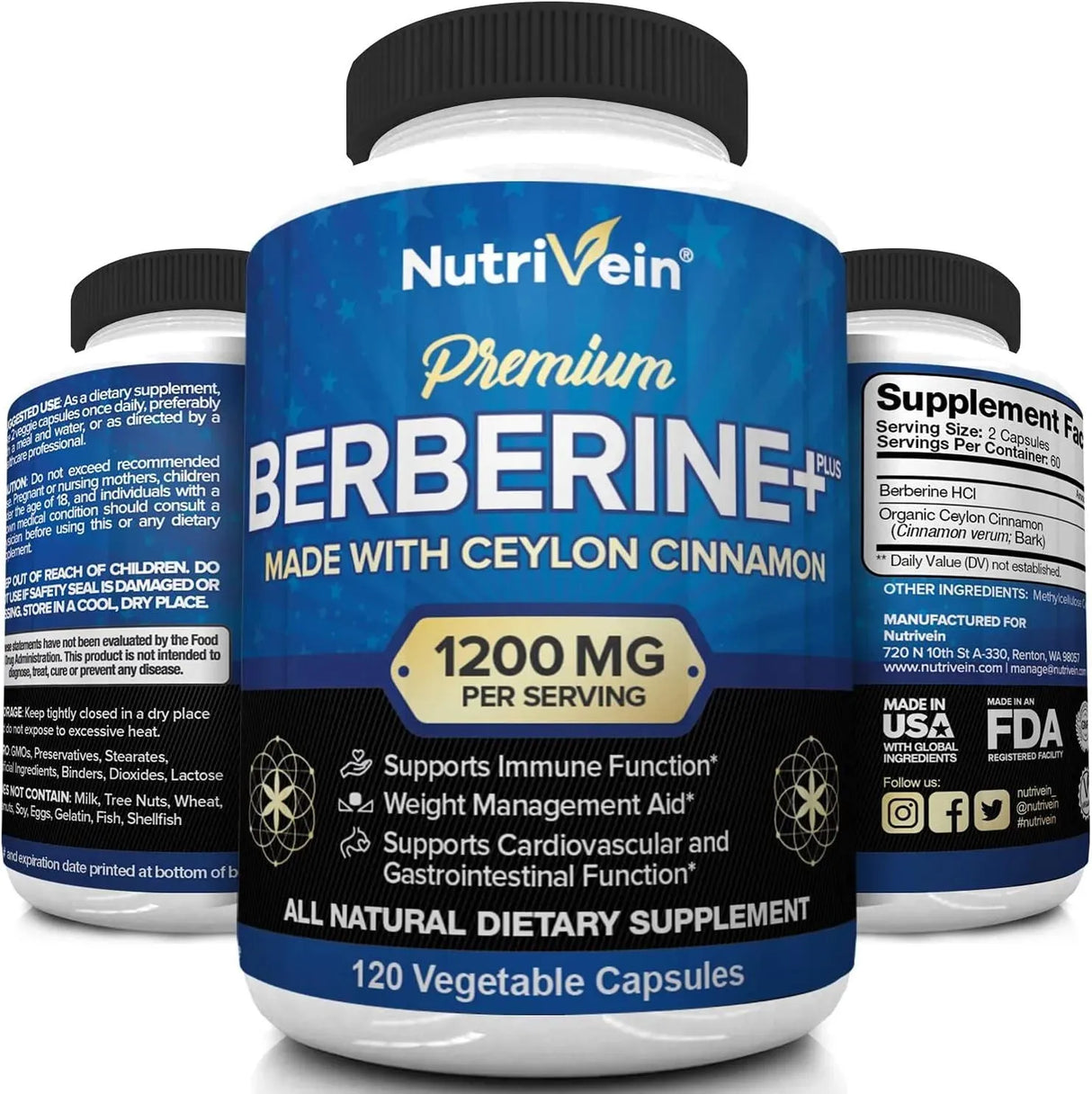 NUTRIVEIN - Nutrivein Premium Berberine HCL 1200Mg. 120 Capsulas - The Red Vitamin MX - Suplementos Alimenticios - {{ shop.shopifyCountryName }}