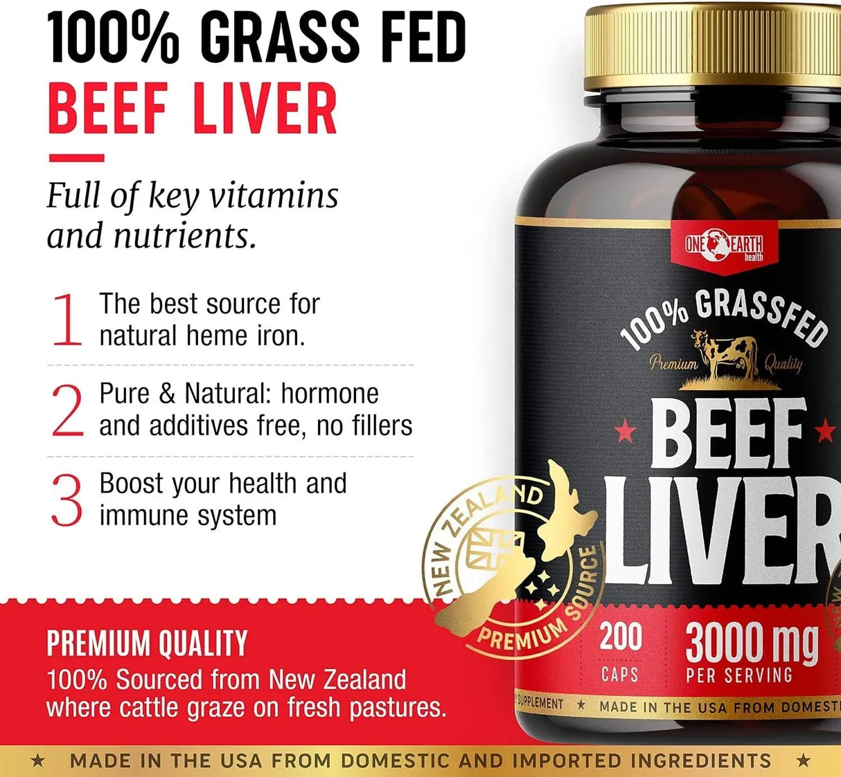 ONE EARTH HEALTH - One Earth Health Beef Liver 3000MG. 200 Capsulas - The Red Vitamin MX - Suplementos Alimenticios - {{ shop.shopifyCountryName }}
