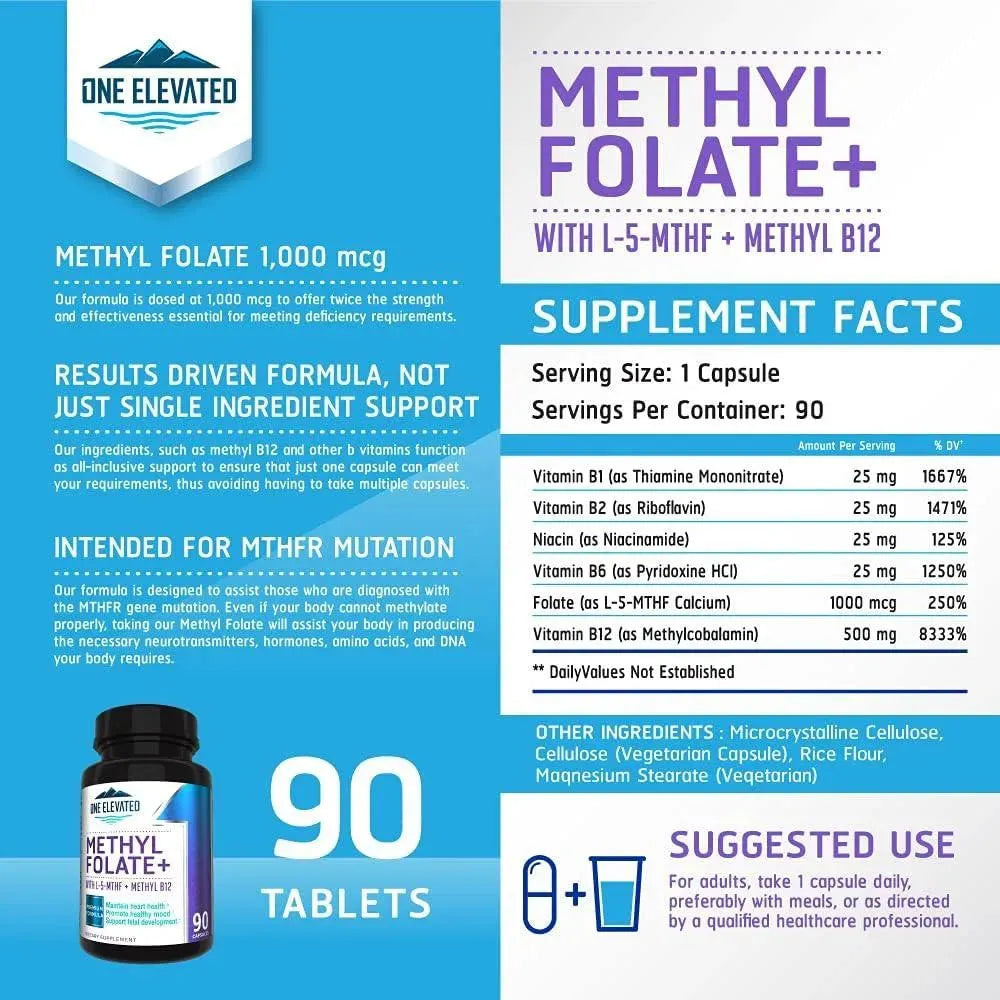 ONE ELEVATED - One Elevated Double Strength & Most Bioactive Methyl Folate 90 Capsulas - The Red Vitamin MX - Suplementos Alimenticios - {{ shop.shopifyCountryName }}