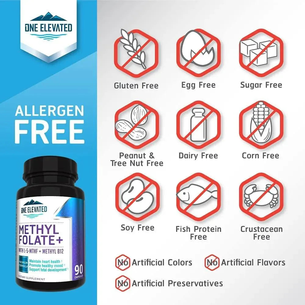 ONE ELEVATED - One Elevated Double Strength & Most Bioactive Methyl Folate 90 Capsulas - The Red Vitamin MX - Suplementos Alimenticios - {{ shop.shopifyCountryName }}