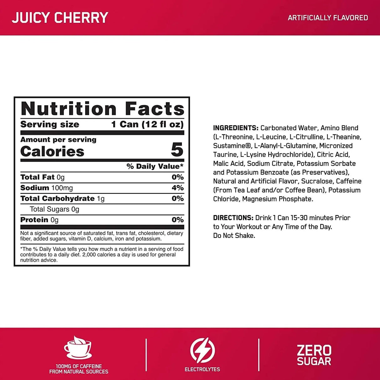 OPTIMUM NUTRITION - Optimum Nutrition Juicy Cherry Energy Drink 12 Fl Oz Cans 12 Pack - The Red Vitamin MX - Suplementos Alimenticios - {{ shop.shopifyCountryName }}