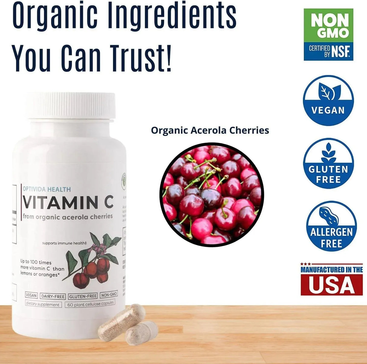 OPTIVIDA - OPTIVIDA Vitamin C Plant-Based Complex: Natural Organic Acerola Cherry Extract 60 Capsulas - The Red Vitamin MX - Suplementos Alimenticios - {{ shop.shopifyCountryName }}