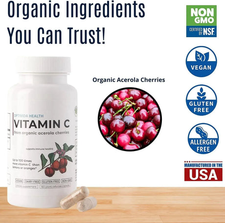 OPTIVIDA - OPTIVIDA Vitamin C Plant-Based Complex: Natural Organic Acerola Cherry Extract 60 Capsulas - The Red Vitamin MX - Suplementos Alimenticios - {{ shop.shopifyCountryName }}