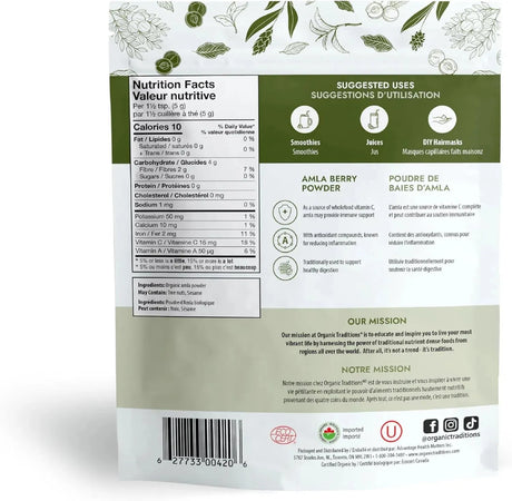 ORGANIC TRADITIONS - Organic Traditions Organic Amla Berry Powder 200Gr. - The Red Vitamin MX - Suplementos Alimenticios - {{ shop.shopifyCountryName }}