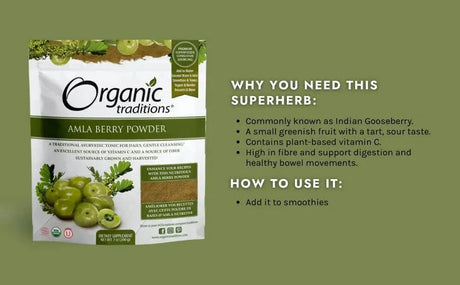 ORGANIC TRADITIONS - Organic Traditions Organic Amla Berry Powder 200Gr. - The Red Vitamin MX - Suplementos Alimenticios - {{ shop.shopifyCountryName }}