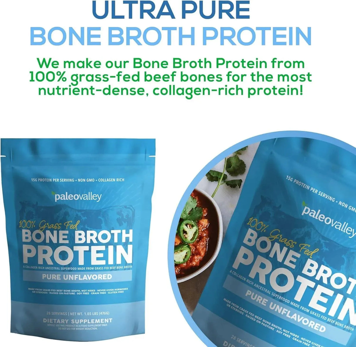 PALEOVALLEY - Paleovalley 100% Grass Fed Beef Bone Broth Protein Powder 476Gr. - The Red Vitamin MX - Suplementos Alimenticios - {{ shop.shopifyCountryName }}