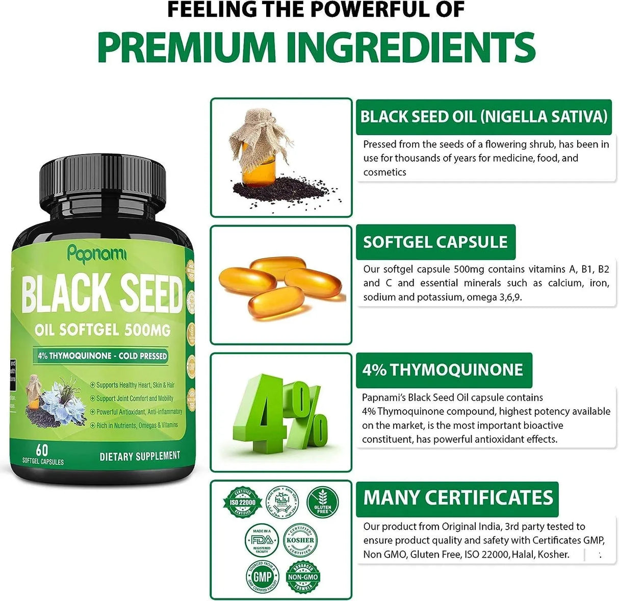 PAPNAMI - Papnami Organic Premium Black Seed Oil 500Mg. 120 Capsulas - The Red Vitamin MX - Suplementos Alimenticios - {{ shop.shopifyCountryName }}