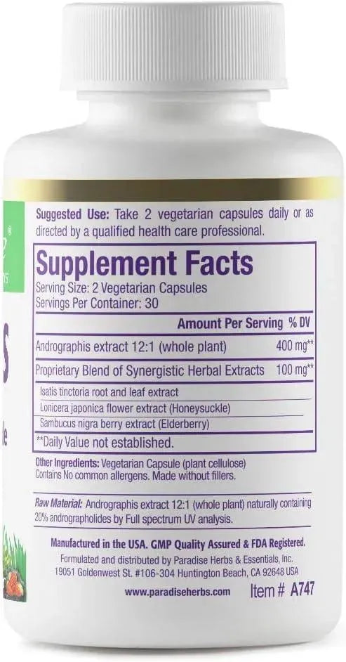 PARADISE HERBS - Paradise Herbs Andrographis, Elderberry, Isatis, Honeysuckle 60 Capsulas - The Red Vitamin MX - Suplementos Alimenticios - {{ shop.shopifyCountryName }}