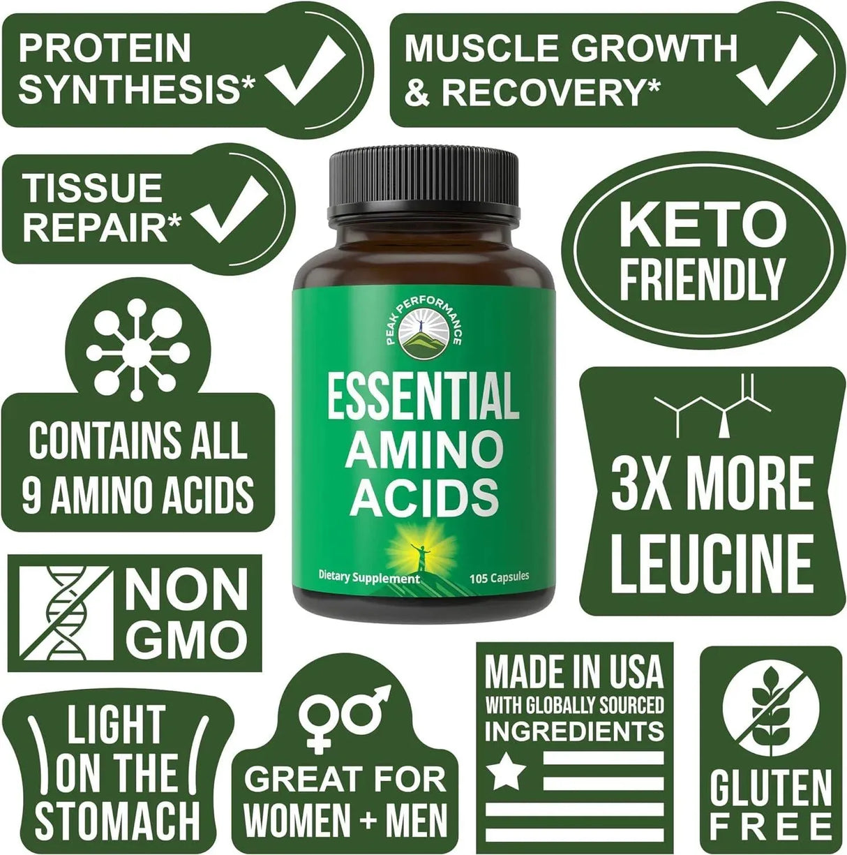 PEAK PERFORMANCE - Peak Performance All 9 Essential Amino Acids 105 Capsulas - The Red Vitamin MX - Suplementos Alimenticios - {{ shop.shopifyCountryName }}