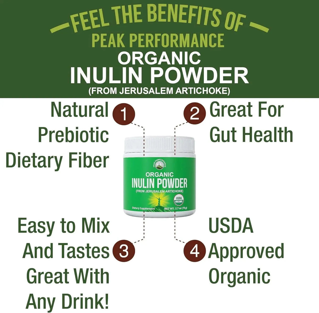 PEAK PERFORMANCE - Peak Performance Organic Inulin Powder 78Gr. - The Red Vitamin MX - Suplementos Alimenticios - {{ shop.shopifyCountryName }}