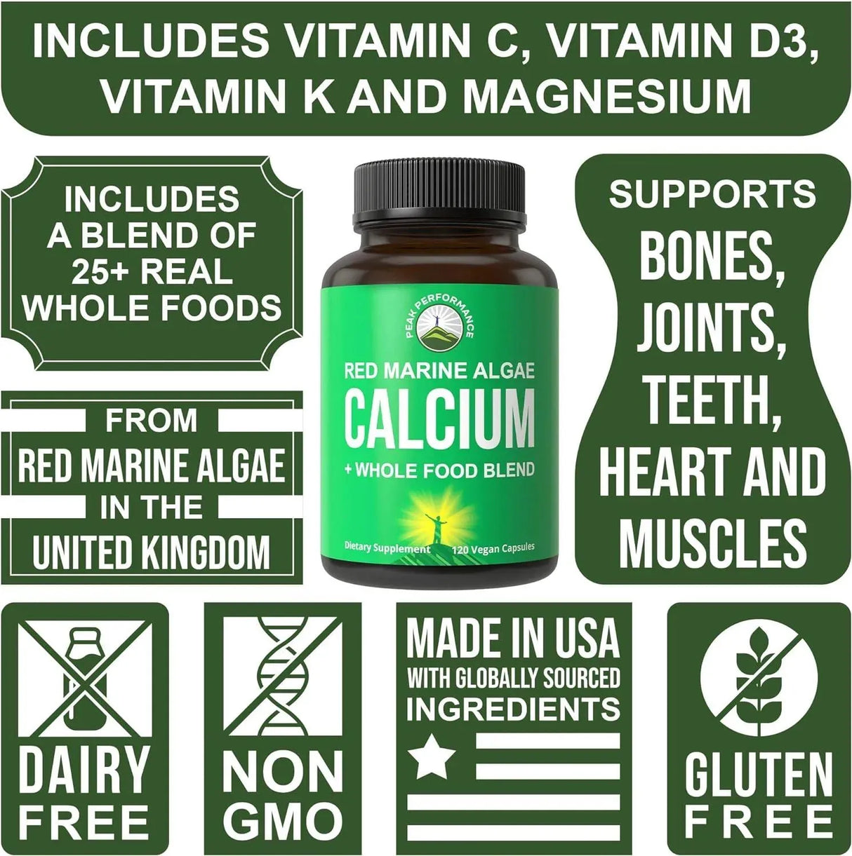 PEAK PERFORMANCE - Peak Performance Plant Based Calcium 120 Capsulas - The Red Vitamin MX - Suplementos Alimenticios - {{ shop.shopifyCountryName }}