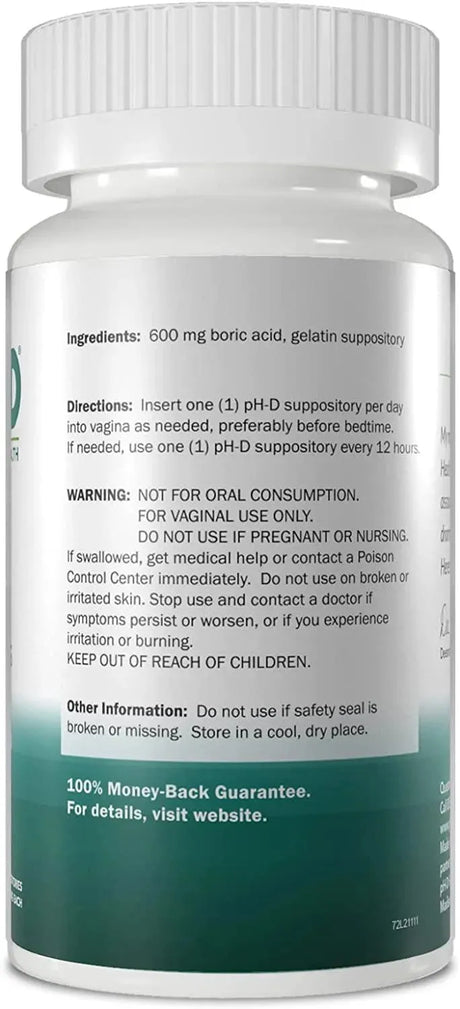 PH-D FEMININE HEALTH SUPPORT - pH-D Feminine Health 600Mg. Boric Acid Suppositories 72 Supositorios - The Red Vitamin MX - Supositorios De Ácido Bórico - {{ shop.shopifyCountryName }}