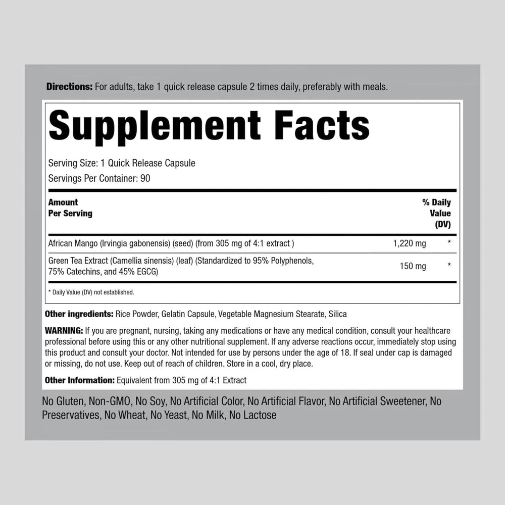 PIPING ROCK - Piping Rock African Mango Seed Extract 1220Mg. 90 Capsulas - The Red Vitamin MX - Suplementos Alimenticios - {{ shop.shopifyCountryName }}