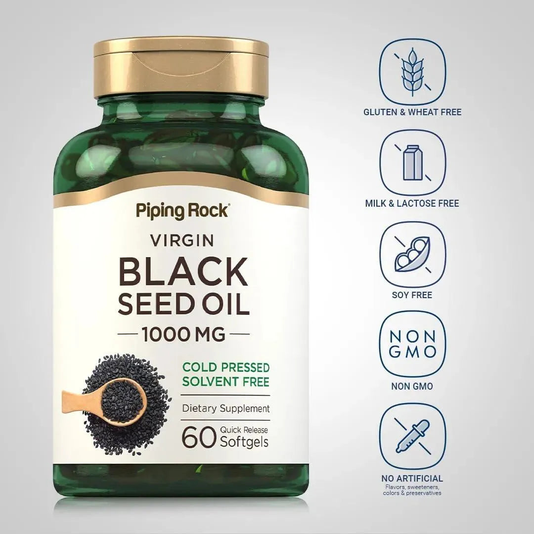 PIPING ROCK - Piping Rock Black Seed Oil 1000Mg. 60 Capsulas Blandas - The Red Vitamin MX - Suplementos Alimenticios - {{ shop.shopifyCountryName }}