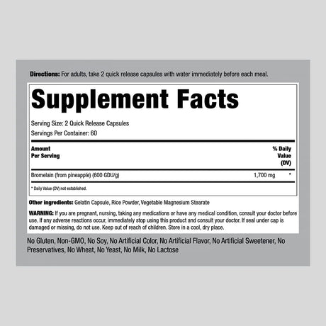 PIPING ROCK - Piping Rock Bromelain Supplement 1700Mg. 120 Capsulas - The Red Vitamin MX - Suplementos Alimenticios - {{ shop.shopifyCountryName }}