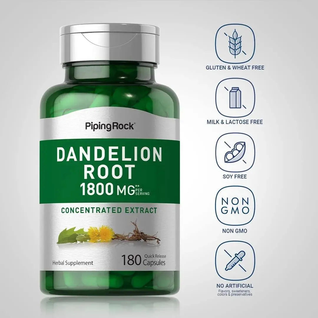 PIPING ROCK - Piping Rock Dandelion Root 1800Mg. 180 Capsulas - The Red Vitamin MX - Suplementos Alimenticios - {{ shop.shopifyCountryName }}