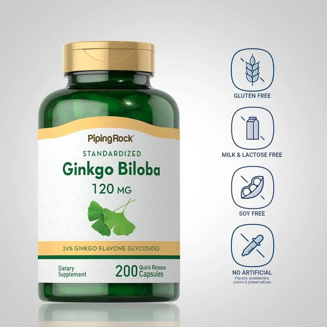 PIPING ROCK - Piping Rock Ginkgo Biloba Supplements 120Mg. 200 Capsulas - The Red Vitamin MX - Suplementos Alimenticios - {{ shop.shopifyCountryName }}
