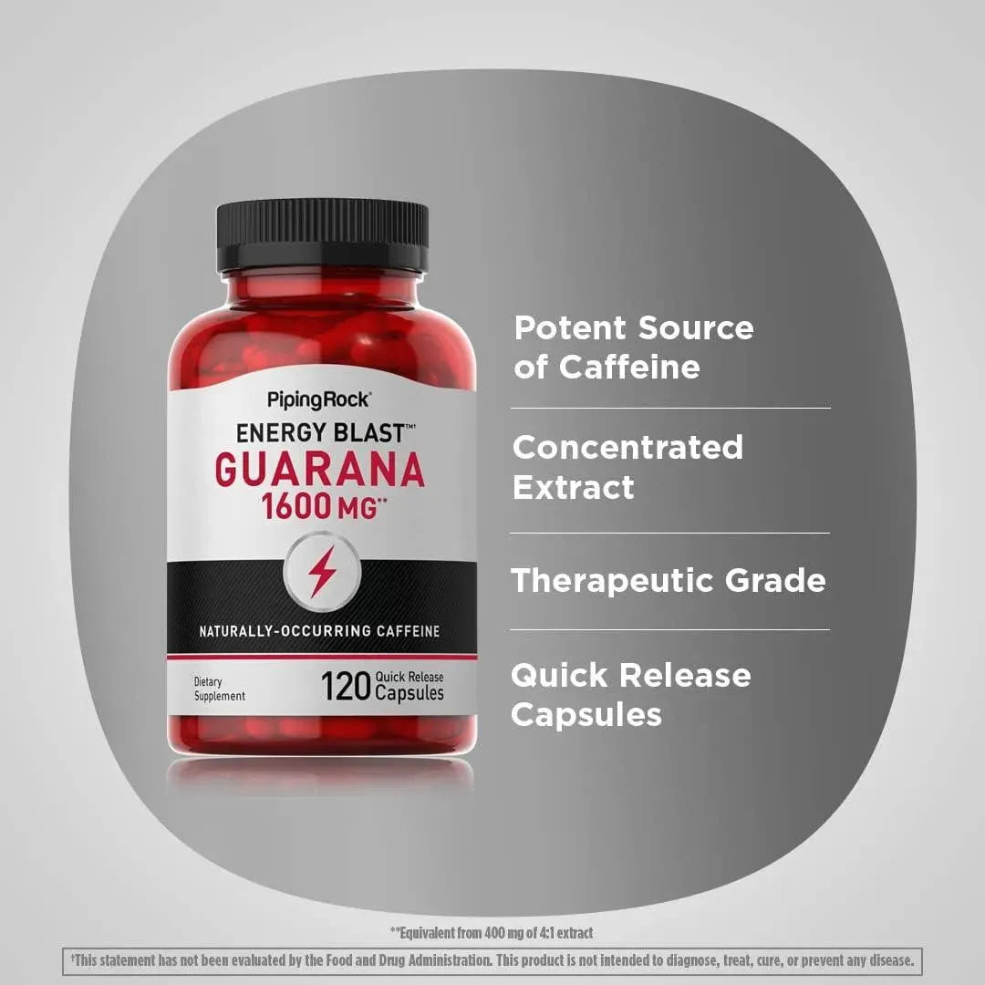 PIPING ROCK - Piping Rock Guarana 1600Mg. 120 Capsulas - The Red Vitamin MX - Suplementos Alimenticios - {{ shop.shopifyCountryName }}