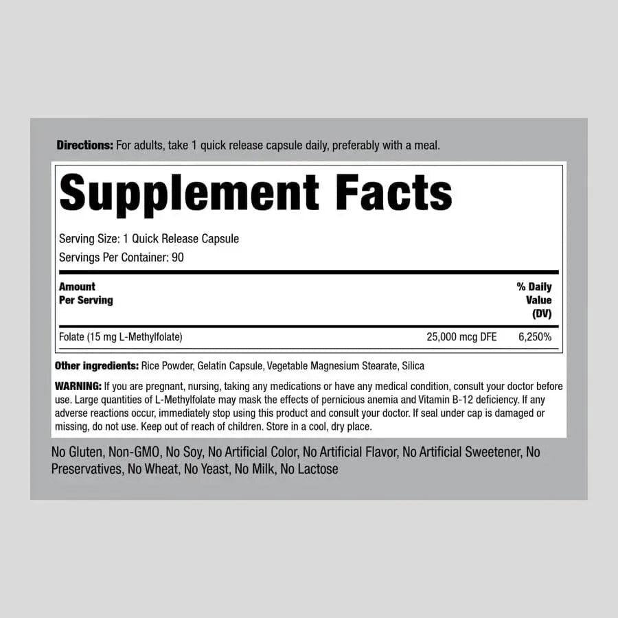 PIPING ROCK - Piping Rock L Methylfolate 15Mg. 90 Capsulas - The Red Vitamin MX - Suplementos Alimenticios - {{ shop.shopifyCountryName }}