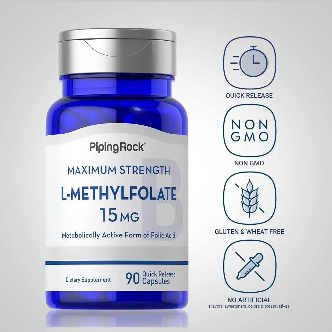 PIPING ROCK - Piping Rock L Methylfolate 15Mg. 90 Capsulas - The Red Vitamin MX - Suplementos Alimenticios - {{ shop.shopifyCountryName }}