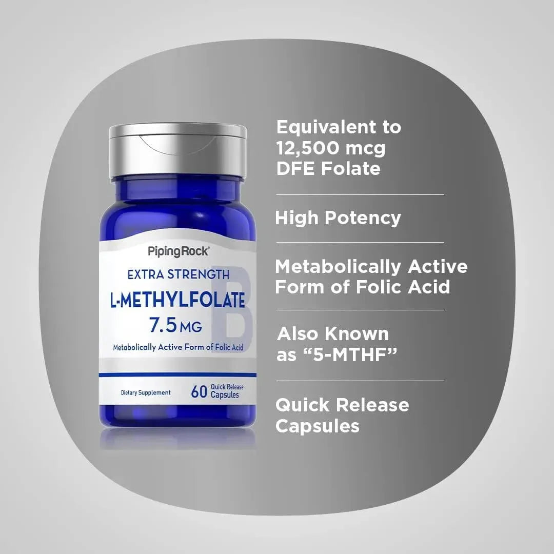 PIPING ROCK - Piping Rock L-Methylfolate 7.5Mg. 60 Capsulas - The Red Vitamin MX - Suplementos Alimenticios - {{ shop.shopifyCountryName }}
