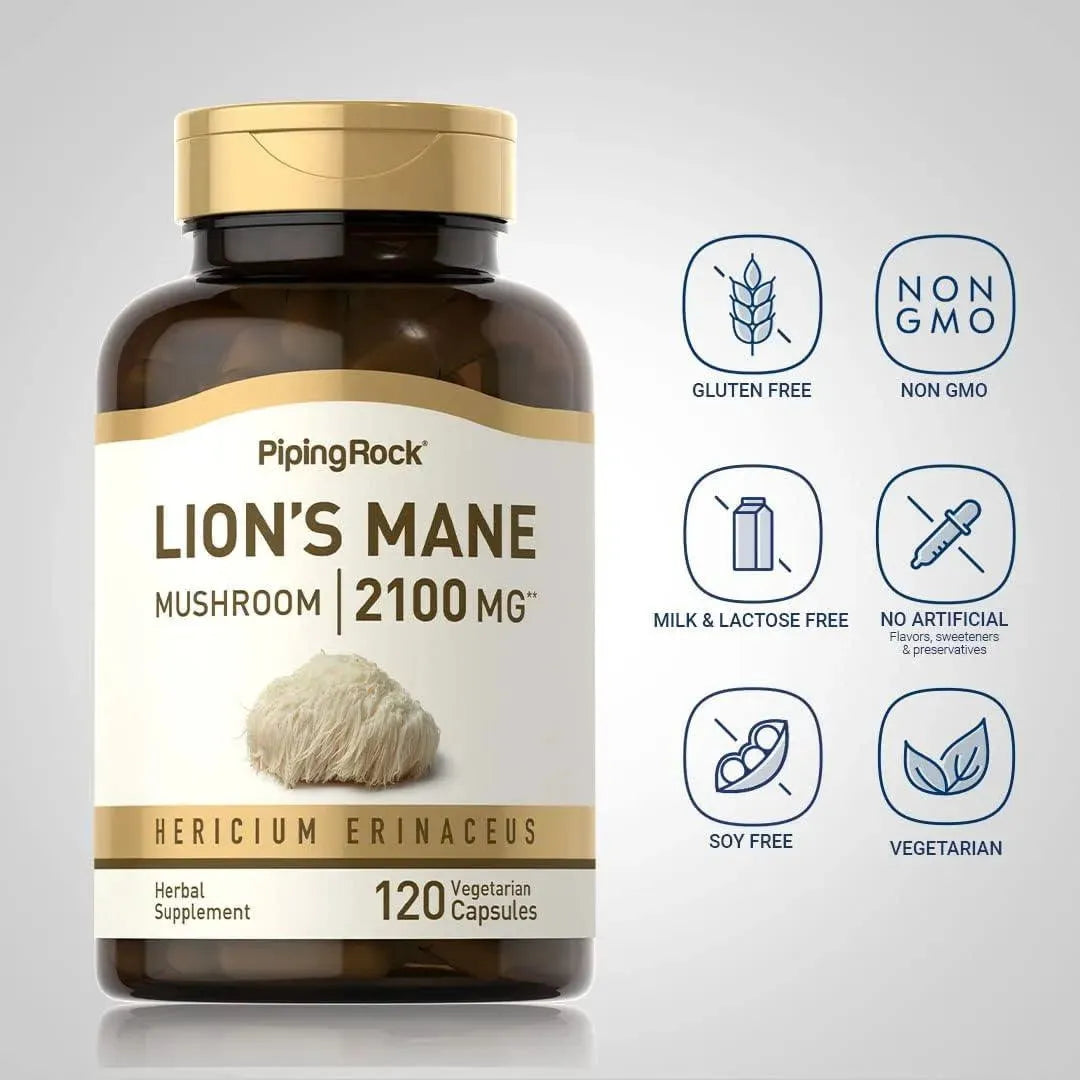 PIPING ROCK - Piping Rock Lions Mane Supplement 2100Mg. 120 Capsulas - The Red Vitamin MX - Suplementos Alimenticios - {{ shop.shopifyCountryName }}