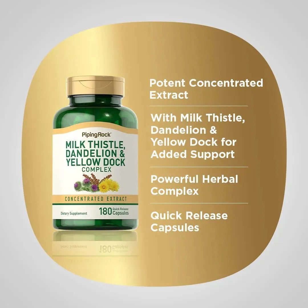 PIPING ROCK - Piping Rock Milk Thistle, Dandelion & Yellow Dock 180 Capsulas - The Red Vitamin MX - Suplementos Alimenticios - {{ shop.shopifyCountryName }}