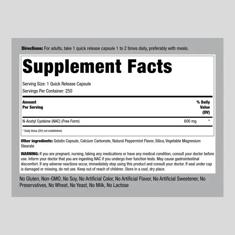 PIPING ROCK - Piping Rock NAC N-Acetyl Cysteine 600Mg. 250 Capsulas - The Red Vitamin MX - Suplementos Alimenticios - {{ shop.shopifyCountryName }}
