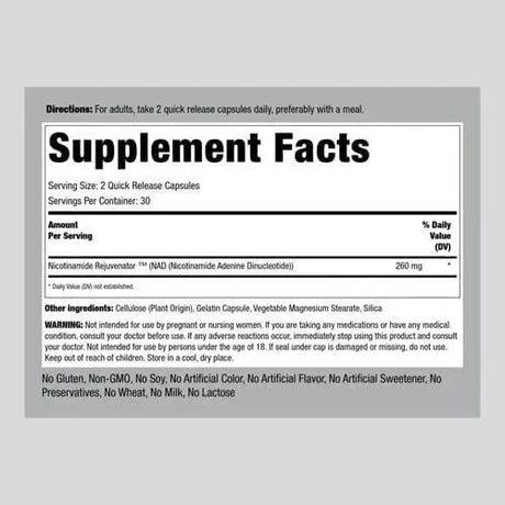 PIPING ROCK - Piping Rock NAD 260Mg. 60 Capsulas - The Red Vitamin MX - Suplementos Alimenticios - {{ shop.shopifyCountryName }}