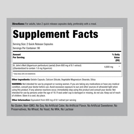PIPING ROCK - Piping Rock St. John's Wort 4800Mg. 180 Capsulas - The Red Vitamin MX - Suplementos Alimenticios - {{ shop.shopifyCountryName }}