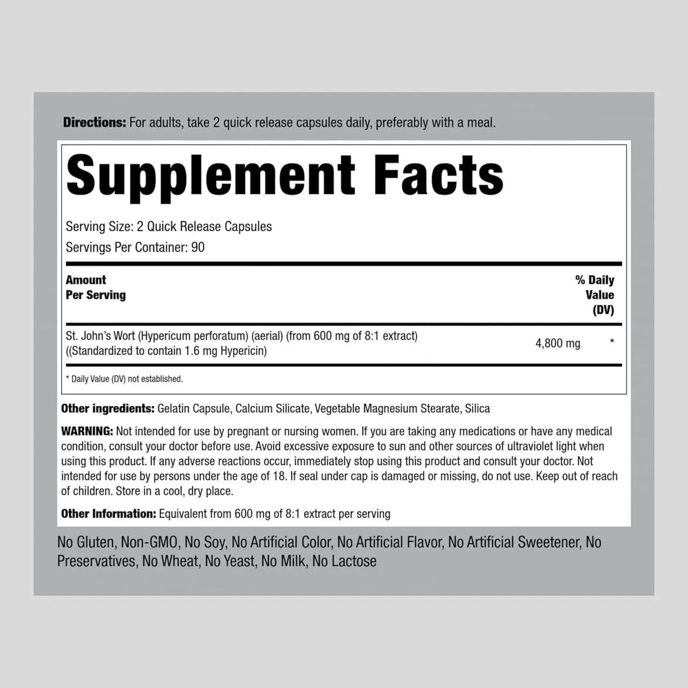 PIPING ROCK - Piping Rock St. John's Wort 4800Mg. 180 Capsulas - The Red Vitamin MX - Suplementos Alimenticios - {{ shop.shopifyCountryName }}