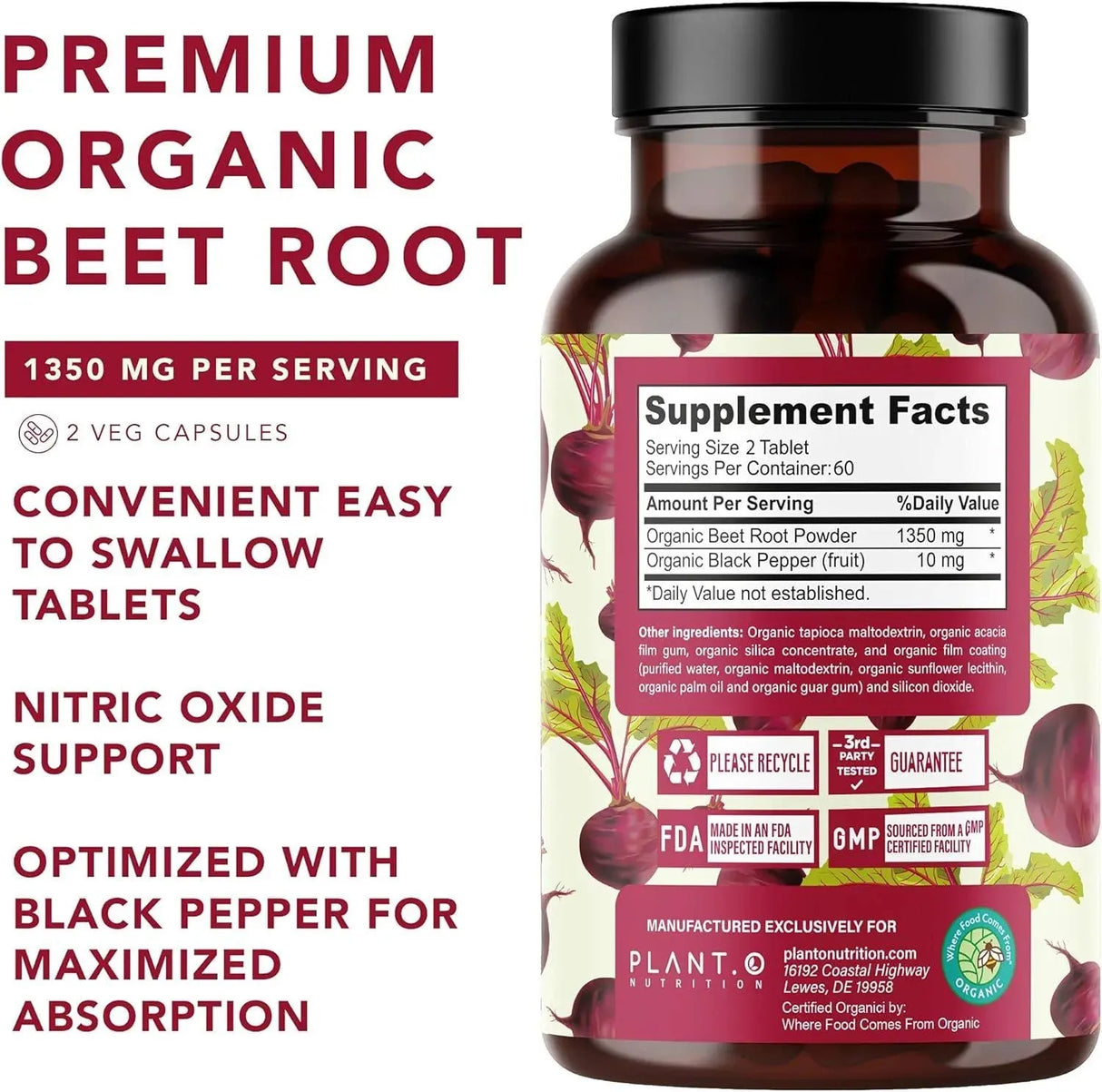 PLANT O NUTRITION - Plant.O Premium Organic Beet Root Tablets 120 Tabletas - The Red Vitamin MX - Suplementos Alimenticios - {{ shop.shopifyCountryName }}