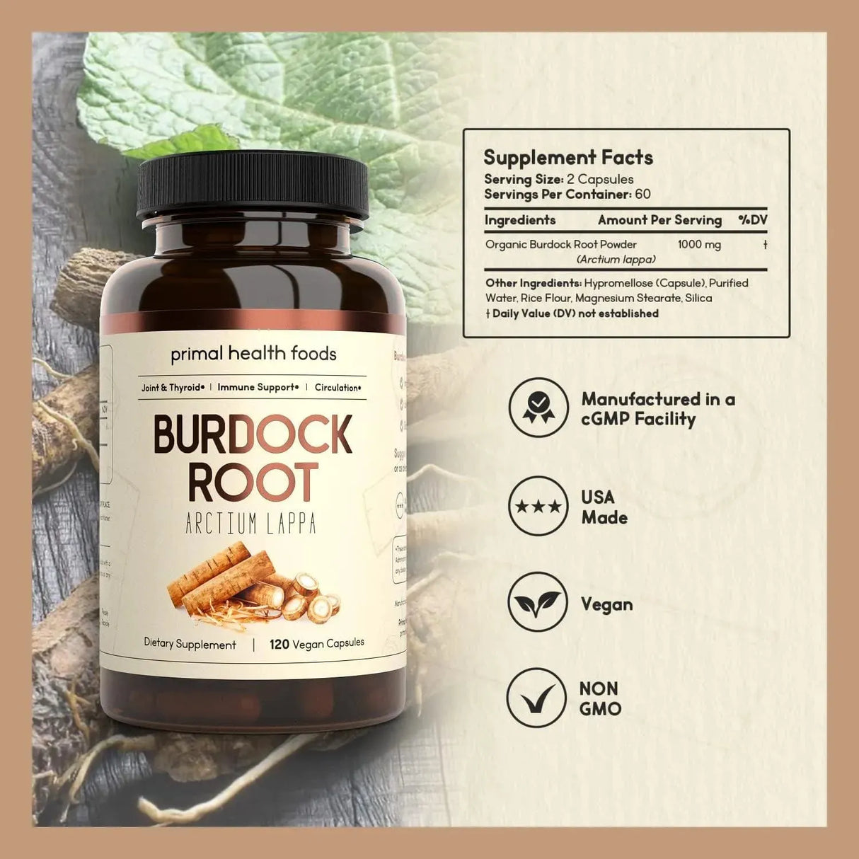 PRIMAL HEALTH FOODS - Primal Health Foods Organic Burdock Root 1000Mg. 120 Capsulas - The Red Vitamin MX - Suplementos Alimenticios - {{ shop.shopifyCountryName }}