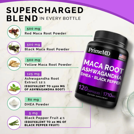 PRIMEMD - PrimeMD 6-in-1 Organic Maca Root & Ashwagandha 120 Capsulas - The Red Vitamin MX - Suplementos Alimenticios - {{ shop.shopifyCountryName }}