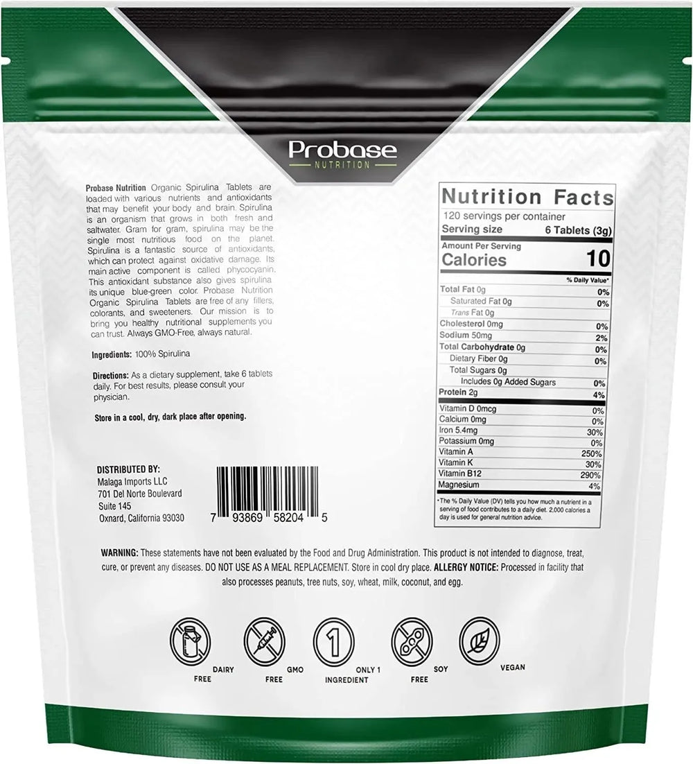 PROBASE NUTRITION - Probase Nutrition Organic Spirulina Supplement 3000Mg. 720 Tabletas - The Red Vitamin MX - Suplementos Alimenticios - {{ shop.shopifyCountryName }}