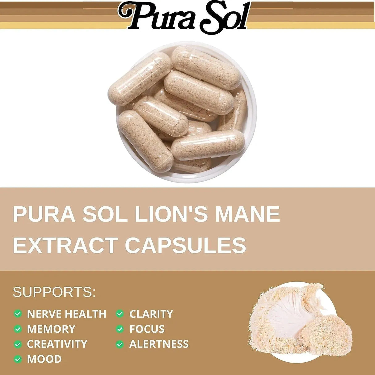PURA SOL - Pura Sol Lion’s Mane Mushroom 10,000Mg. 60 Capsulas - The Red Vitamin MX - Suplementos Alimenticios - {{ shop.shopifyCountryName }}