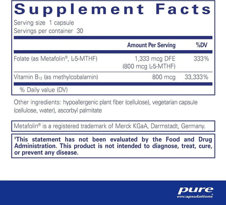 PURE ENCAPSULATIONS - Pure Encapsulations B12 Folate 30 Capsulas - The Red Vitamin MX - Suplementos Alimenticios - {{ shop.shopifyCountryName }}