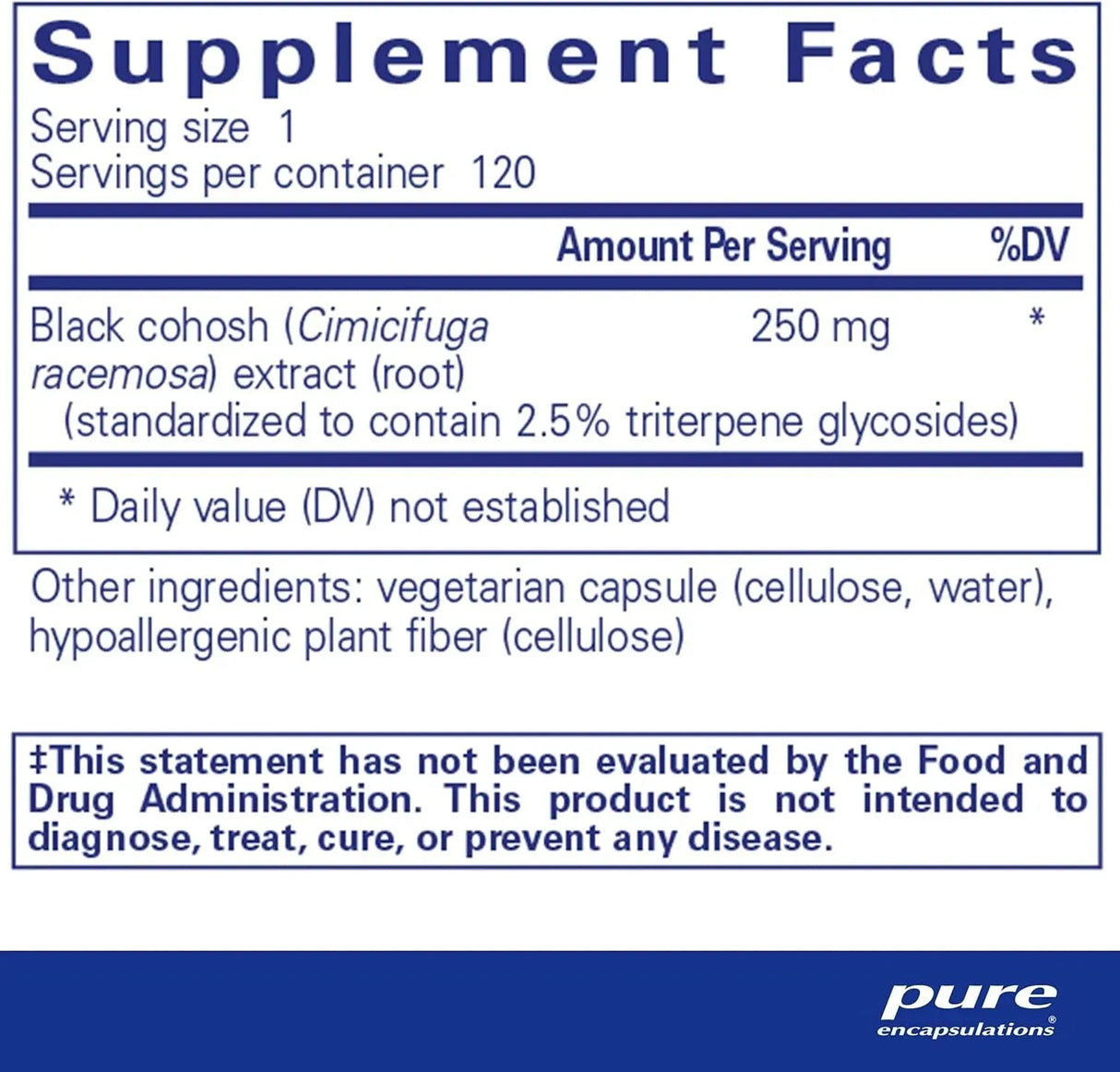 PURE ENCAPSULATIONS - Pure Encapsulations Black Cohosh 2.5 120 Capsulas - The Red Vitamin MX - Suplementos Alimenticios - {{ shop.shopifyCountryName }}