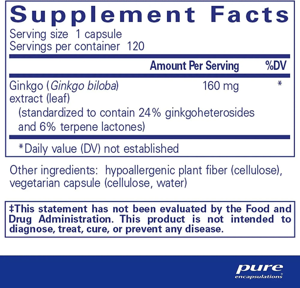 PURE ENCAPSULATIONS - Pure Encapsulations Ginkgo 50 160Mg. 120 Capsulas - The Red Vitamin MX - Suplementos Alimenticios - {{ shop.shopifyCountryName }}