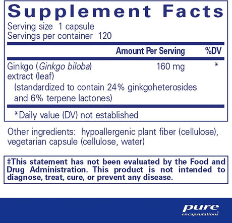 PURE ENCAPSULATIONS - Pure Encapsulations Ginkgo 50 160Mg. 120 Capsulas - The Red Vitamin MX - Suplementos Alimenticios - {{ shop.shopifyCountryName }}
