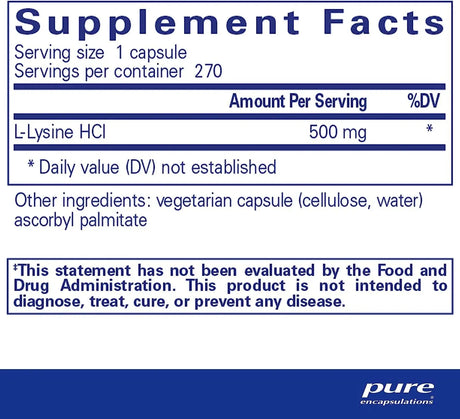 PURE ENCAPSULATIONS - Pure Encapsulations L-Lysine 270 Capsulas - The Red Vitamin MX - Suplementos Alimenticios - {{ shop.shopifyCountryName }}
